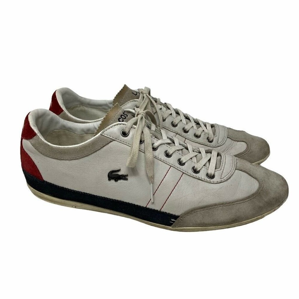 Lacoste Mens Misano 15 Lcr Sneakers Shoes White Red Leather Low Top Lace Up 12